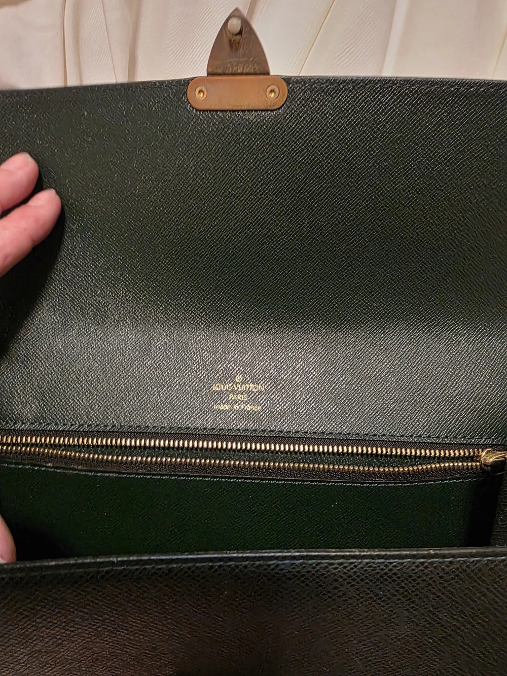 VINTAGE Louis Vuitton Taiga Green Leather Koura Clutch with Brass Lock